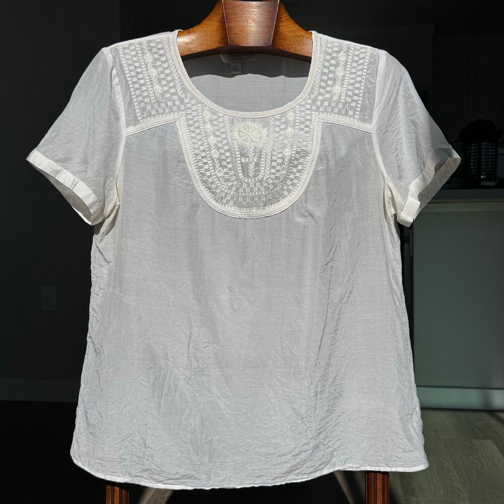Banana Republic Heritage Cotton Silk Embroidered Blouse White Boho Top XL